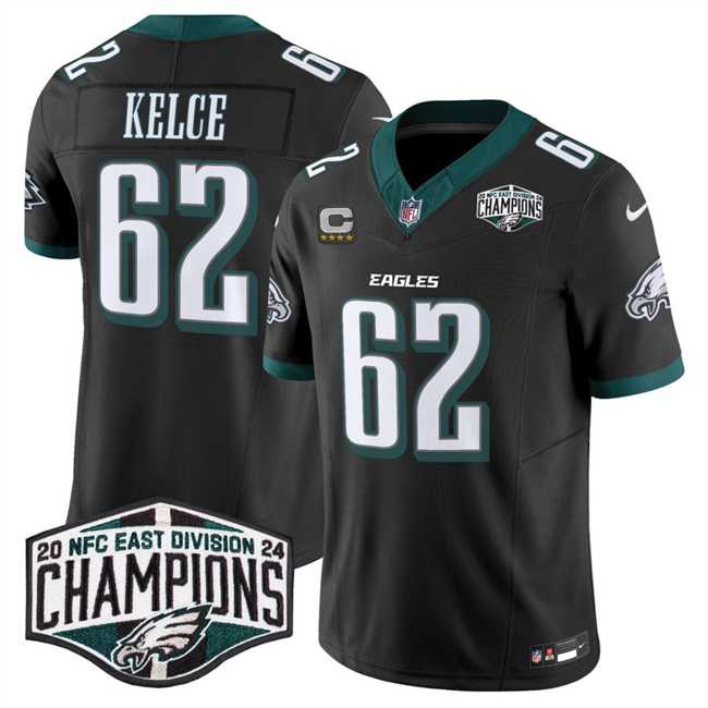 Men%27s Philadelphia Eagles #62 Jason Kelce Black 2024 New NFC East Champions With 4-Star C Patch F.U.S.E. Vapor Untouchable Limited Stitched Jersey